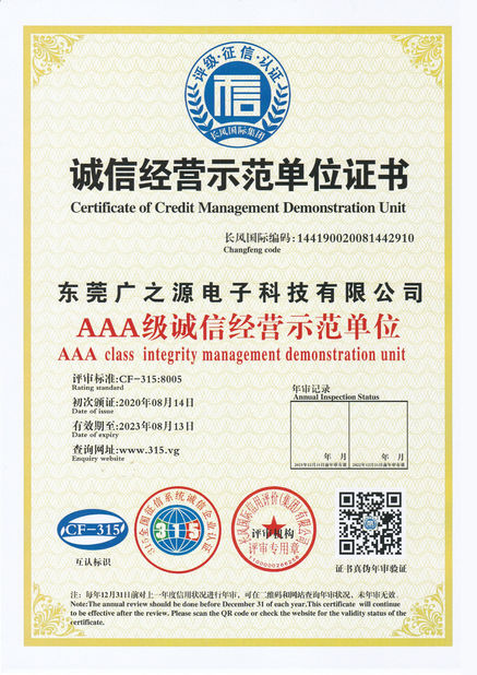 China Guangyuan Technology (HK) Electronics Co., Ltd. certificaciones