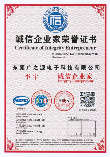 China Guangyuan Technology (HK) Electronics Co., Ltd. certificaciones